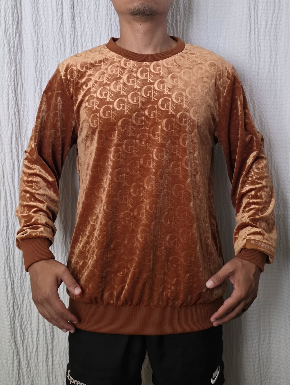 Crooks & Castles Brown Velvet Debossed Sweatshirt Large